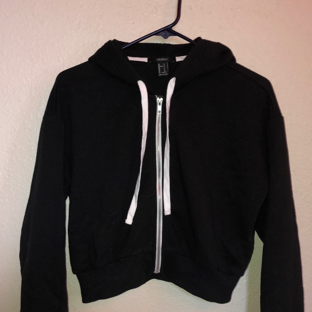 black zip up, small, and cropped